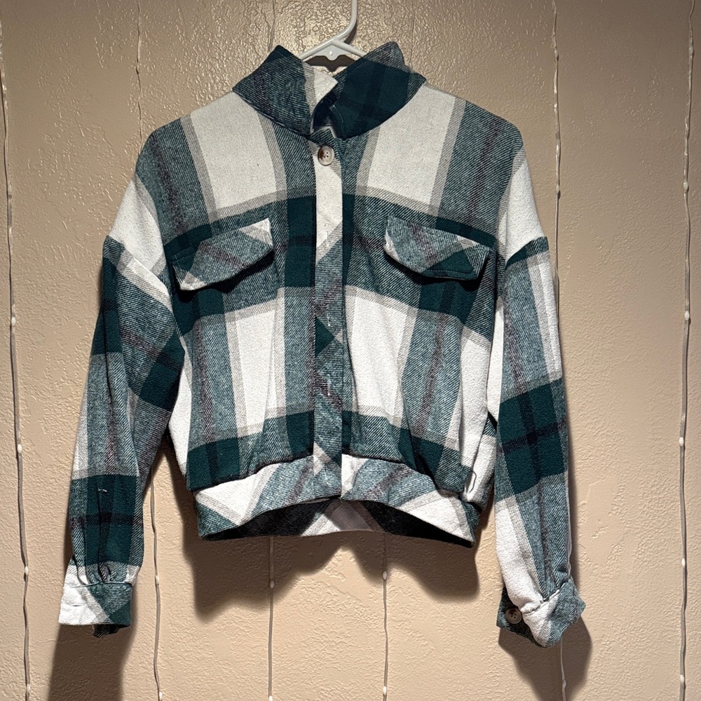 Plaid Button-Up Cropped Jacket